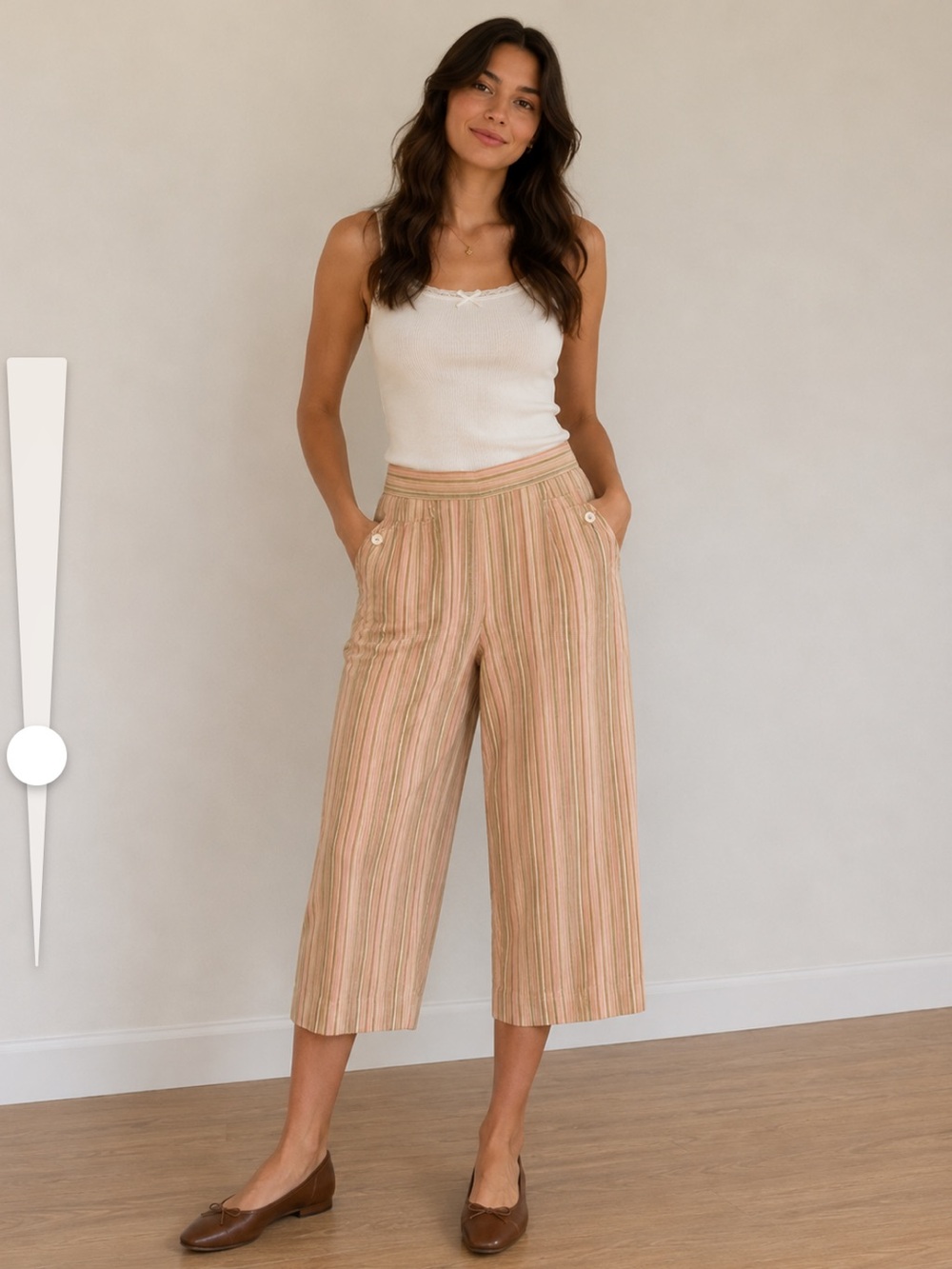 Talbots Retro Striped Tan and Pink Capris, Preppy Casual, 100% Cotton